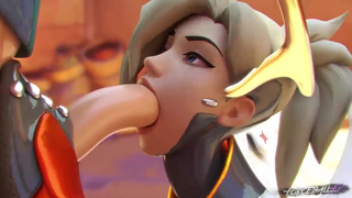 Mercy из Overwatch любит лизать и сосать большой член